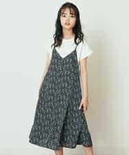 KJEFQ40039 a.v.v KIDS(アー・ヴェ・ヴェ) [140-150]フラワープリントバックリボンワンピース ネイビー