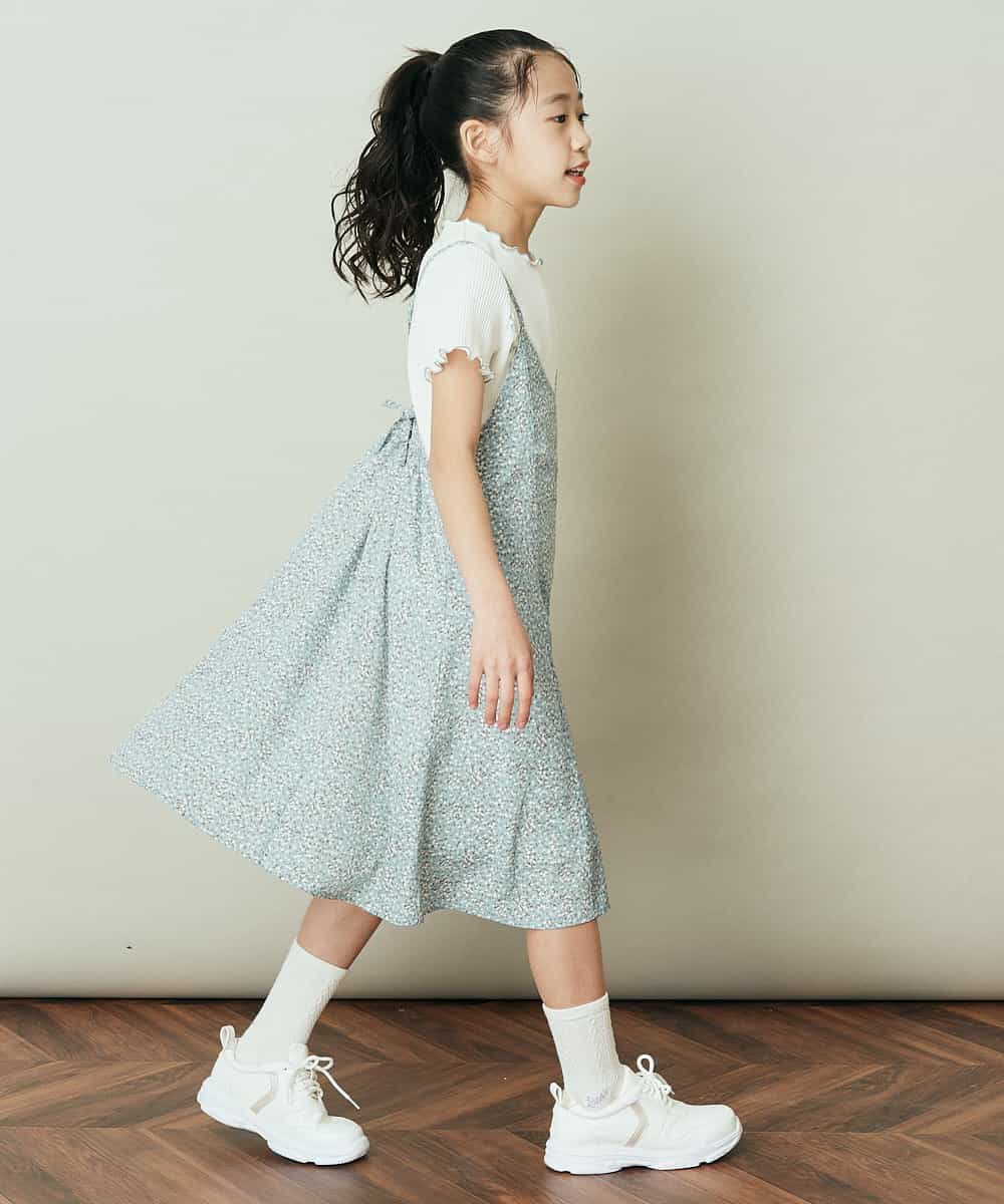KJEFQ40039 a.v.v KIDS(アー・ヴェ・ヴェ) [140-150]フラワープリントバックリボンワンピース ネイビー