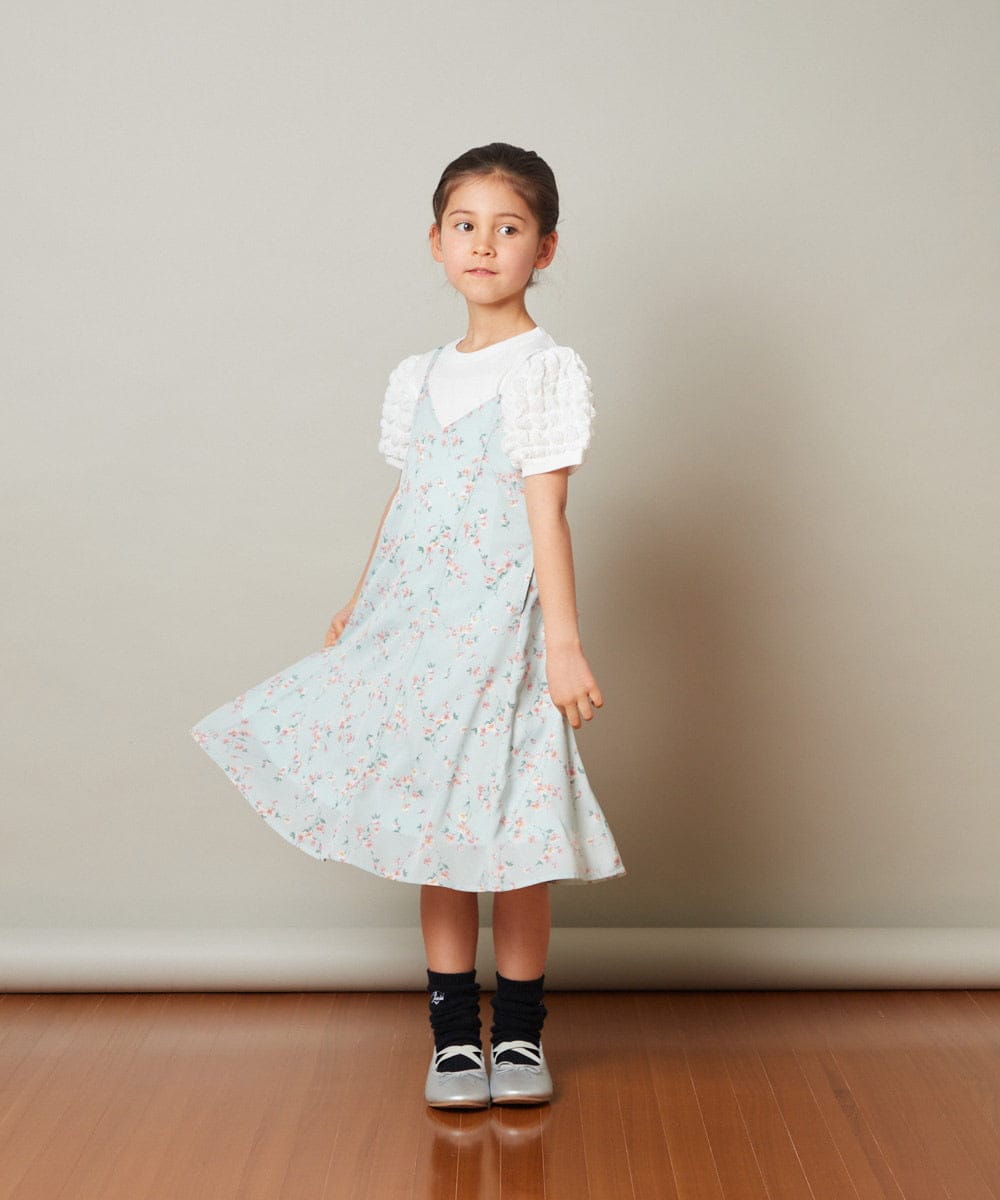 KJEFS41039 a.v.v KIDS(アー・ヴェ・ヴェ) [100-130]花柄シフォンワンピース ライトブルー