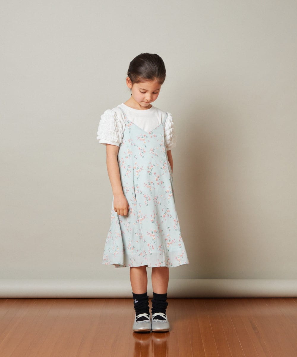 KJEFS41039 a.v.v KIDS(アー・ヴェ・ヴェ) [100-130]花柄シフォンワンピース ライトブルー