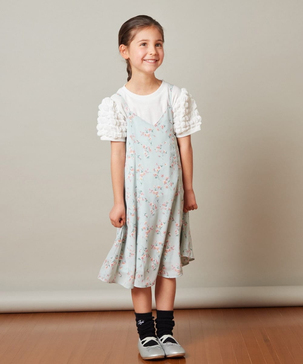 KJEFS41039 a.v.v KIDS(アー・ヴェ・ヴェ) [100-130]花柄シフォンワンピース ライトブルー