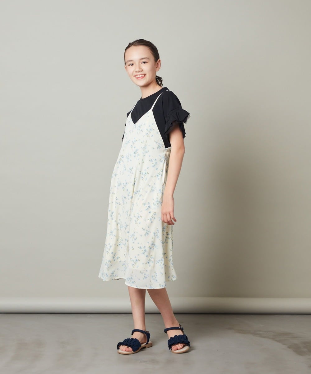 KJEFS41039 a.v.v KIDS(アー・ヴェ・ヴェ) [100-130]花柄シフォンワンピース ライトブルー