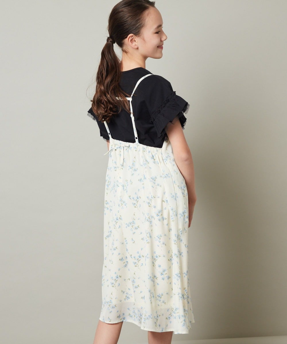 KJEFS41039 a.v.v KIDS(アー・ヴェ・ヴェ) [100-130]花柄シフォンワンピース ライトブルー