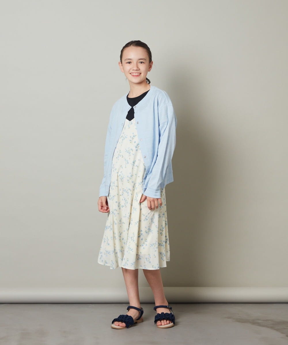 KJEFS41039 a.v.v KIDS(アー・ヴェ・ヴェ) [100-130]花柄シフォンワンピース ライトブルー