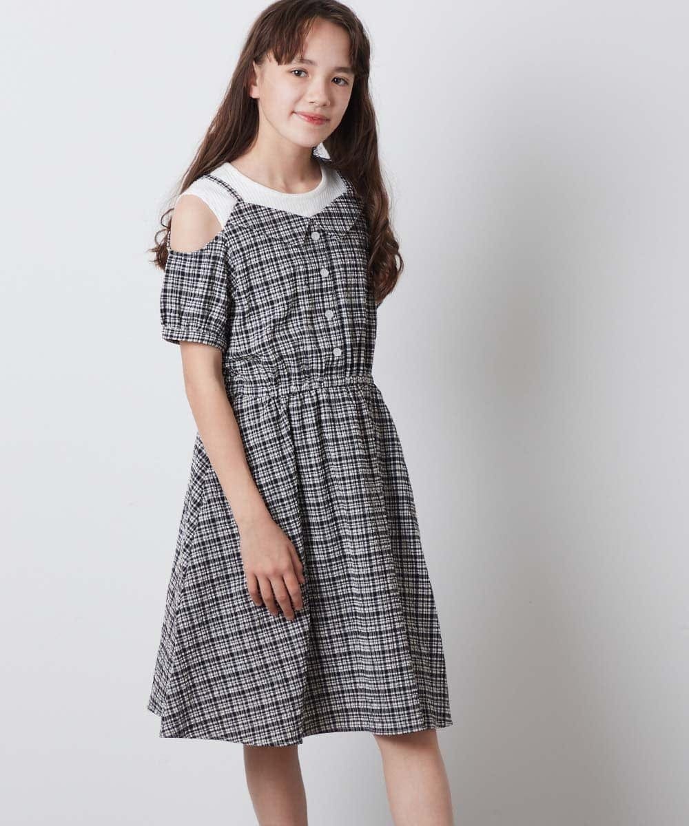 [100-130]オフショルレイヤード風ワンピース