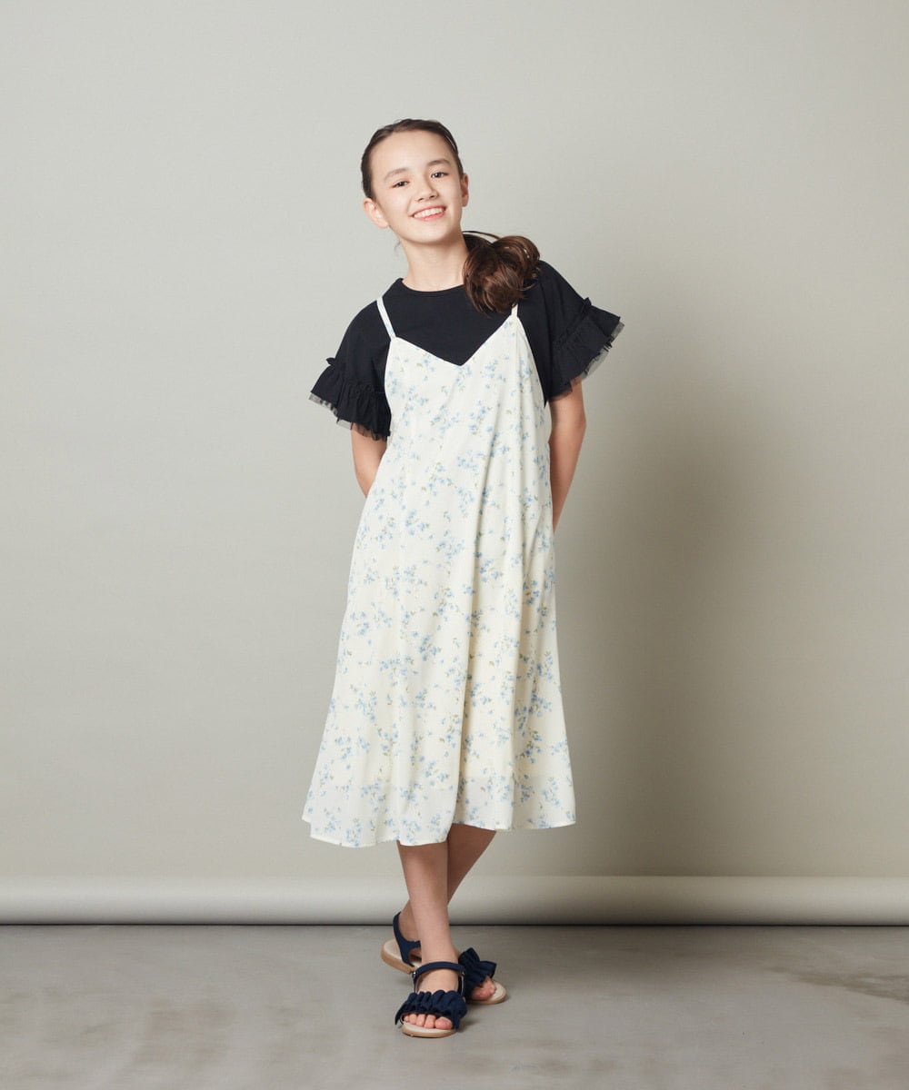 KJEFT41044 a.v.v KIDS(アー・ヴェ・ヴェ) [140-150]花柄シフォンワンピース ホワイト