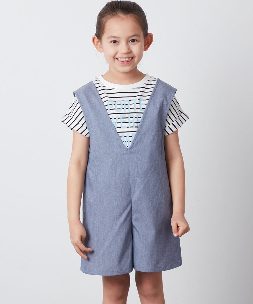 KJEFU44039 a.v.v KIDS(アー・ヴェ・ヴェ) [160]Vネックショートサロペット ネイビー