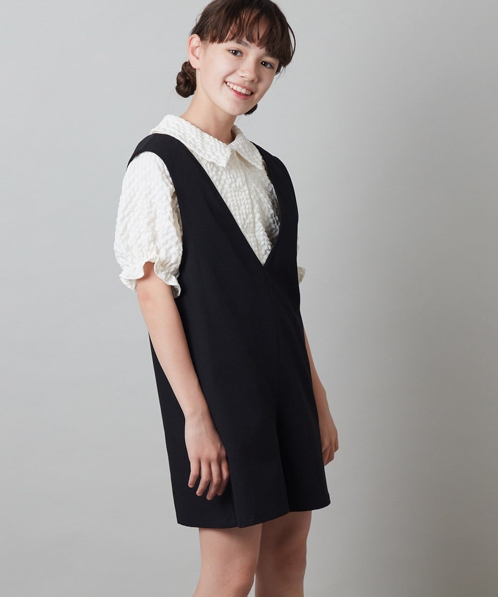 KJEFU44039 a.v.v KIDS(アー・ヴェ・ヴェ) [160]Vネックショートサロペット ブラック