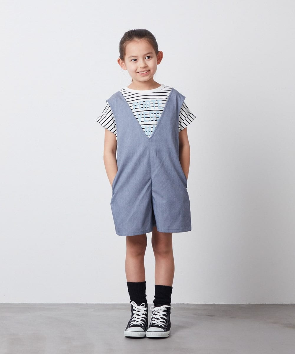 KJEFU44039 a.v.v KIDS(アー・ヴェ・ヴェ) [160]Vネックショートサロペット ブラック