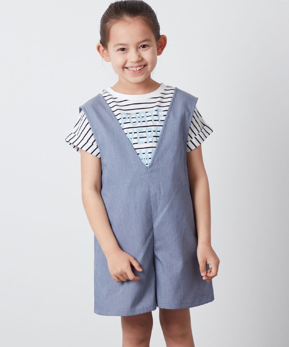 KJEFU44039 a.v.v KIDS(アー・ヴェ・ヴェ) [160]Vネックショートサロペット ブラック