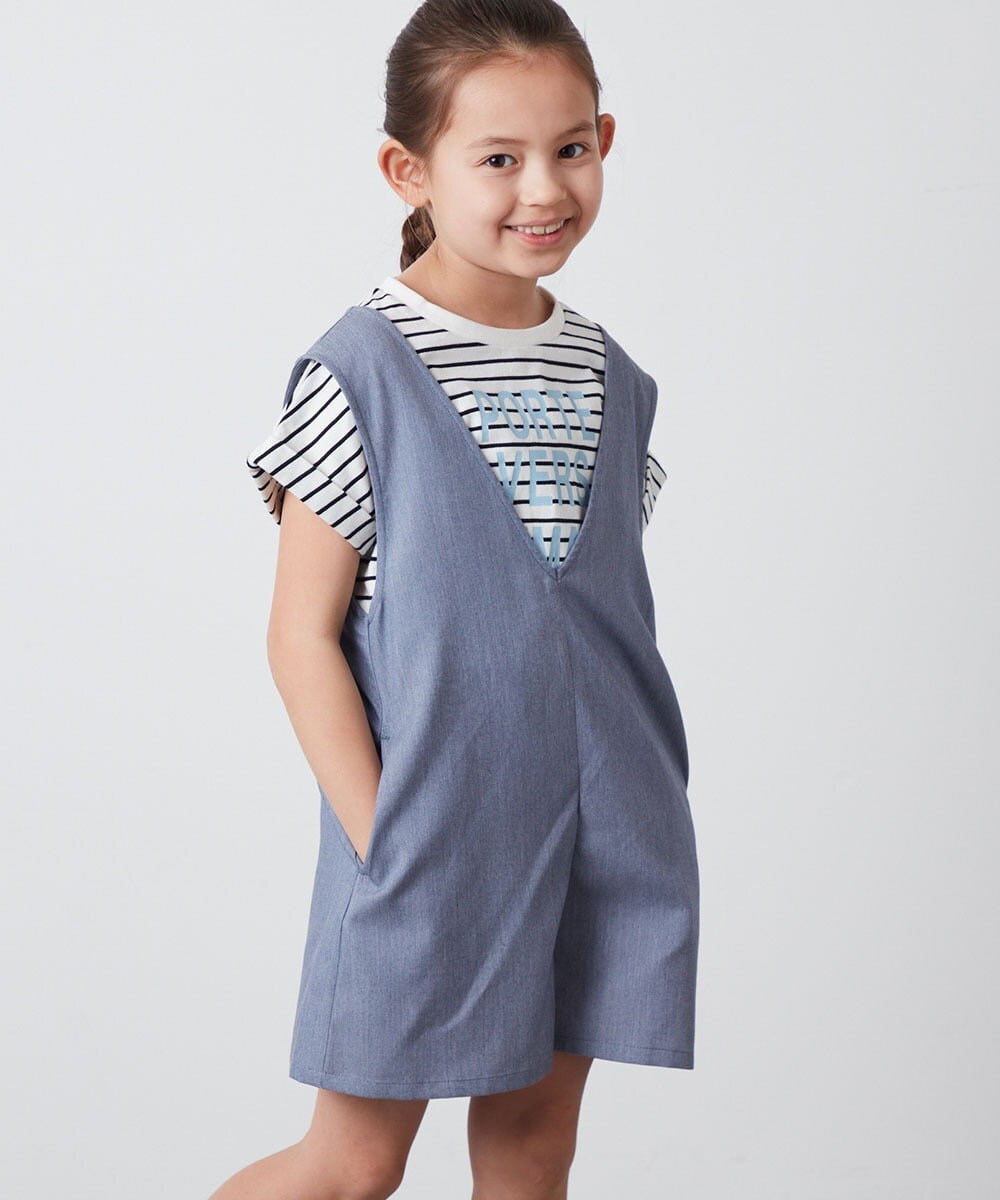 KJEFU44039 a.v.v KIDS(アー・ヴェ・ヴェ) [160]Vネックショートサロペット ブラック