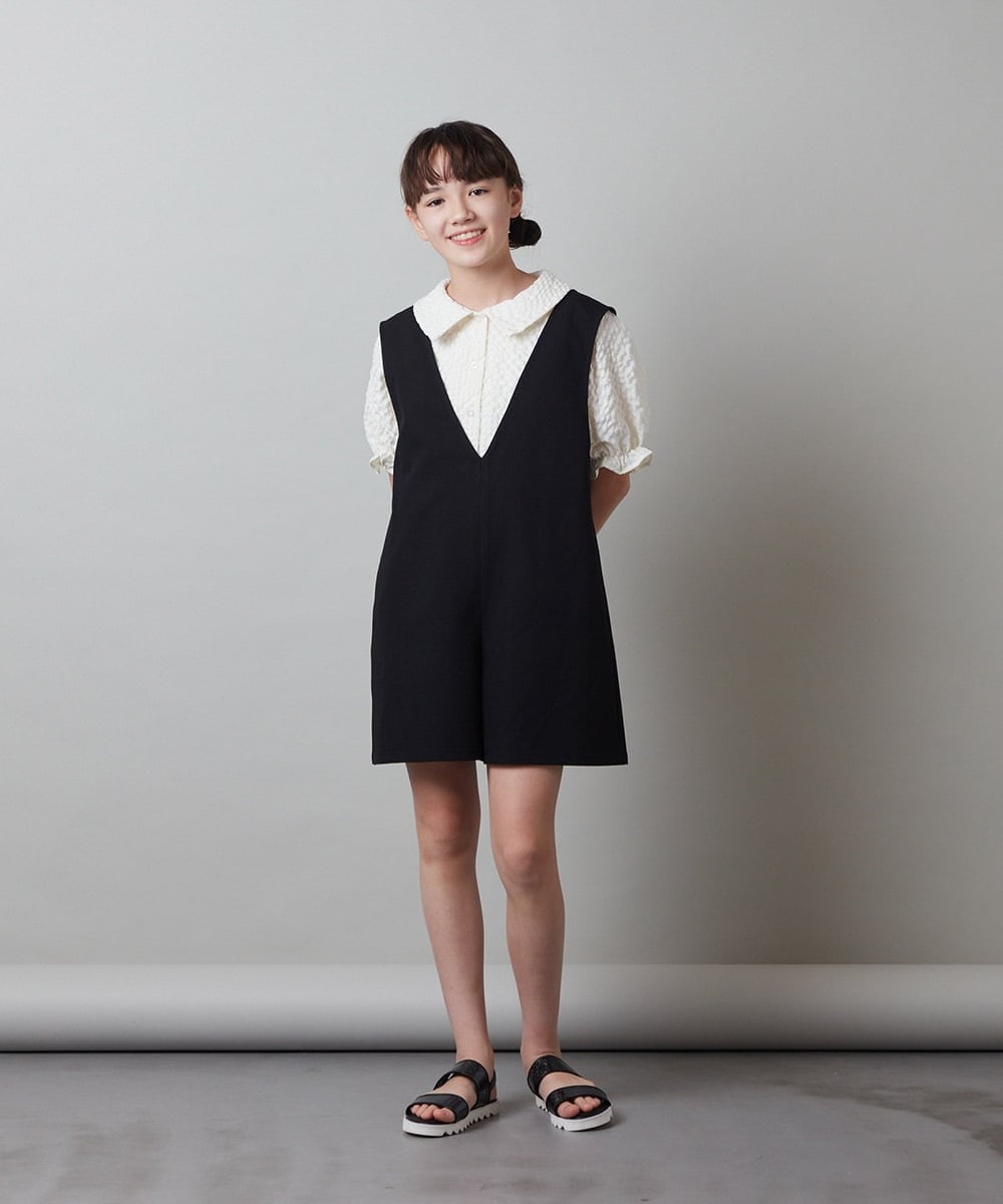 KJEFU44039 a.v.v KIDS(アー・ヴェ・ヴェ) [160]Vネックショートサロペット ブラック