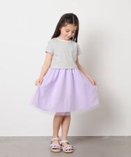 KJEGA41044 a.v.v KIDS(アー・ヴェ・ヴェ) [120-130]袖リボンチュールドッキングワンピース ラベンダー