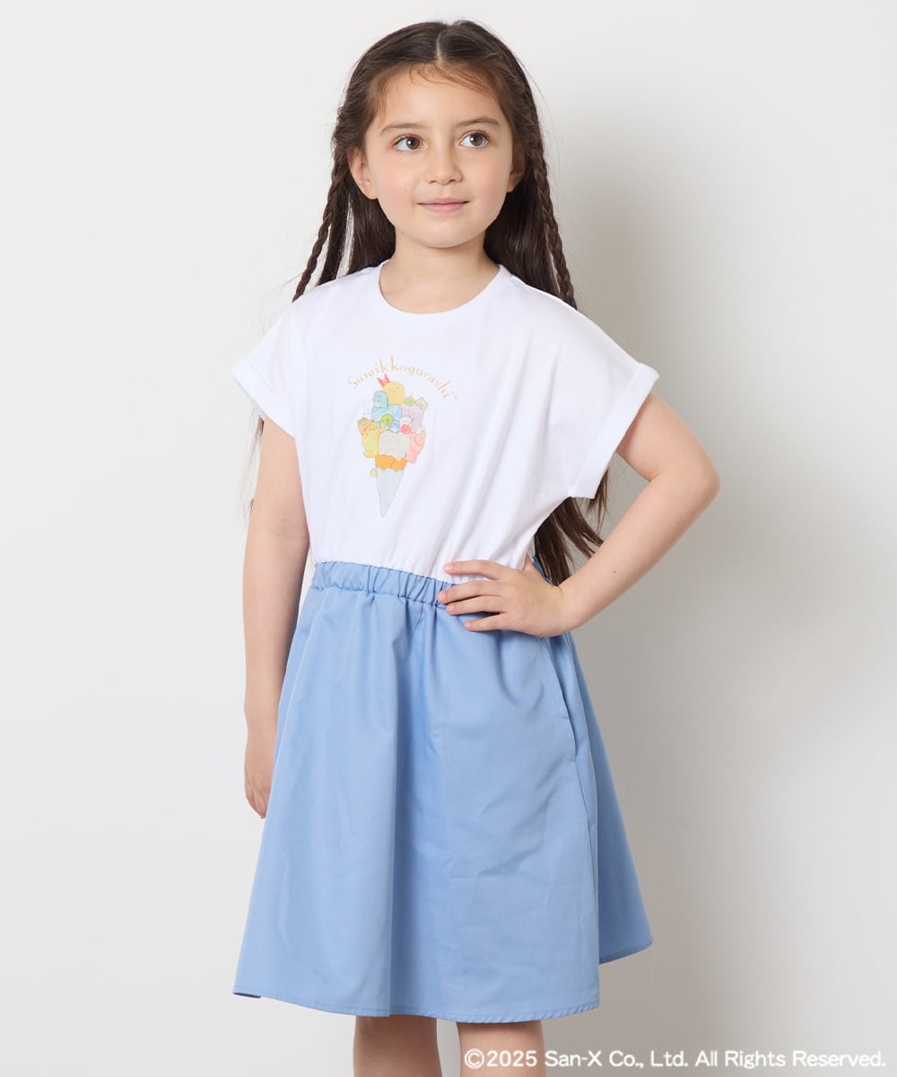 KJEGA80044 a.v.v KIDS(アー・ヴェ・ヴェ) [100-140]すみっコぐらしドッキングワンピース ライトブルー
