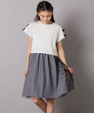 KJEGB41049 a.v.v KIDS(アー・ヴェ・ヴェ) [140-150]袖リボンチュールドッキングワンピース ラベンダー
