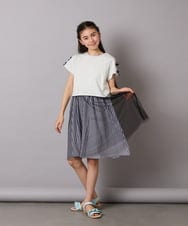 KJEGB41049 a.v.v KIDS(アー・ヴェ・ヴェ) [140-150]袖リボンチュールドッキングワンピース ラベンダー