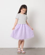 KJEGB41049 a.v.v KIDS(アー・ヴェ・ヴェ) [140-150]袖リボンチュールドッキングワンピース ラベンダー
