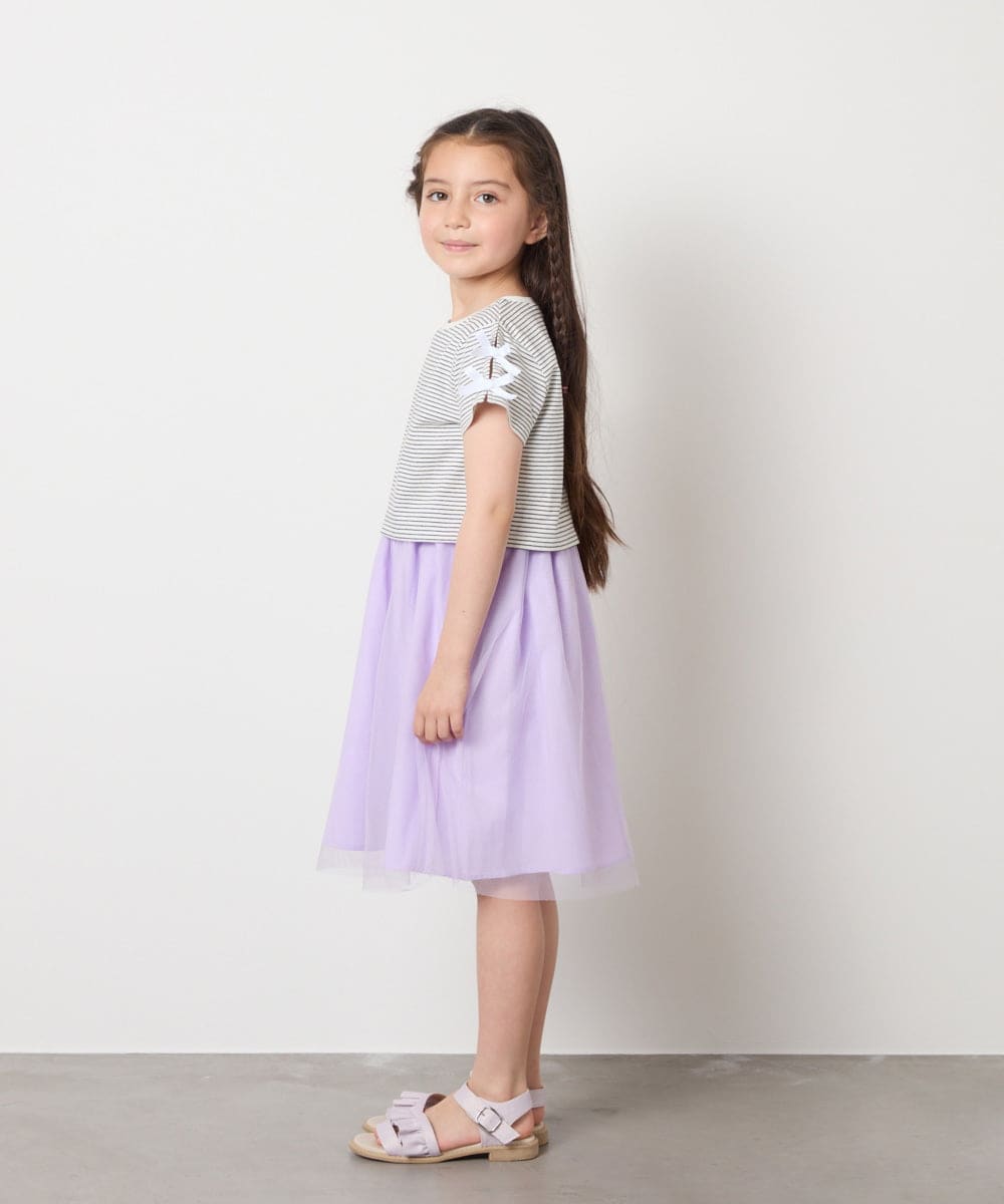 KJEGB41049 a.v.v KIDS(アー・ヴェ・ヴェ) [140-150]袖リボンチュールドッキングワンピース ラベンダー