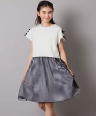 KJEGB41049 a.v.v KIDS(アー・ヴェ・ヴェ) [140-150]袖リボンチュールドッキングワンピース ブラック