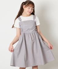 KJEGD57054 a.v.v KIDS(アー・ヴェ・ヴェ) [120-160]【冷感】肩リボンドッキングワンピース グレージュ