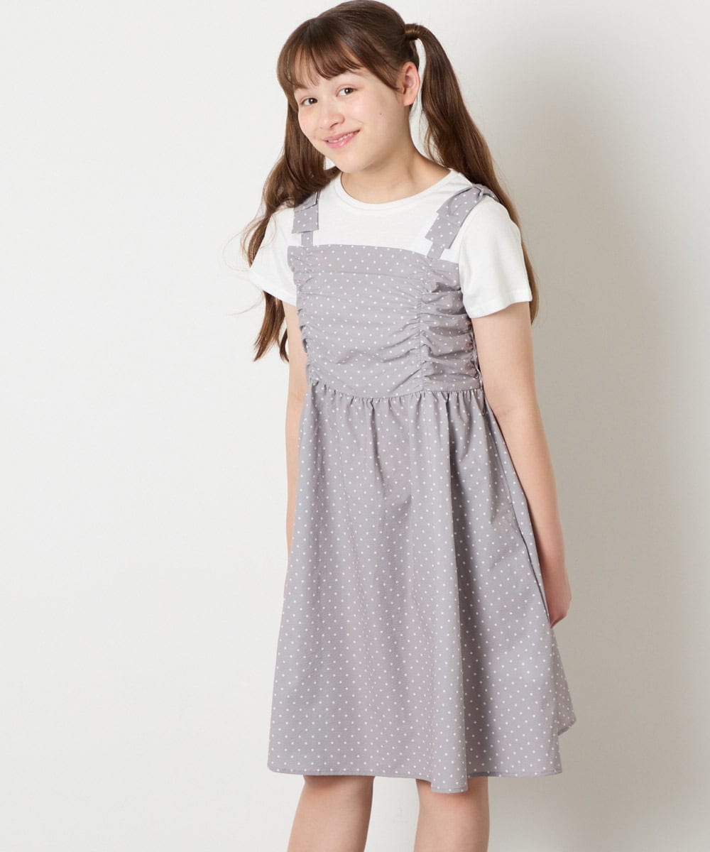 KJEGD57054 a.v.v KIDS(アー・ヴェ・ヴェ) [120-160]【冷感】肩リボンドッキングワンピース グレージュ