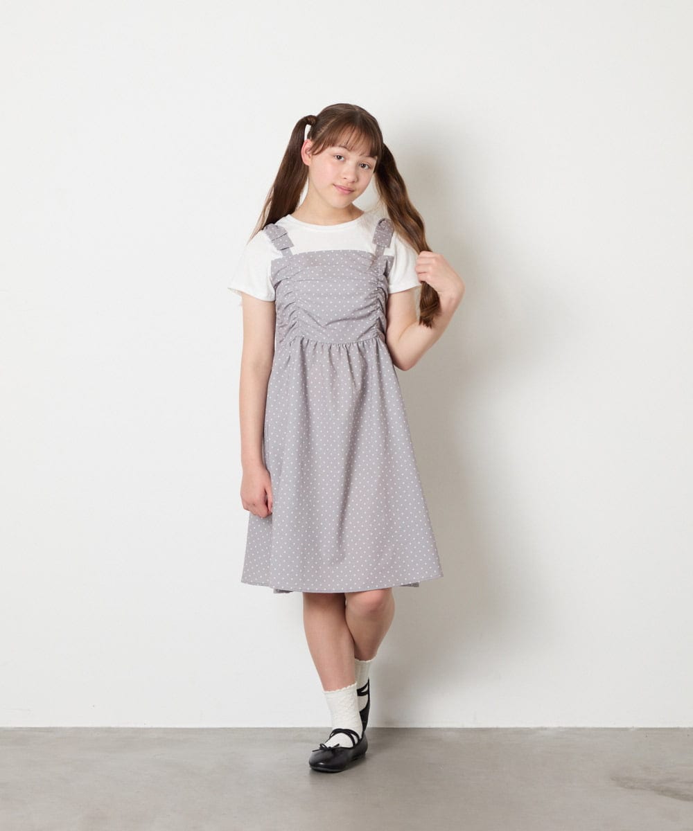 KJEGD57054 a.v.v KIDS(アー・ヴェ・ヴェ) [120-160]【冷感】肩リボンドッキングワンピース グレージュ