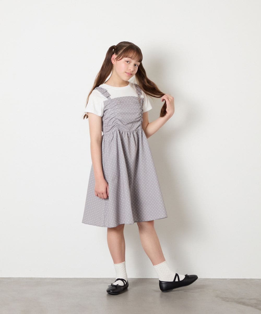 KJEGD57054 a.v.v KIDS(アー・ヴェ・ヴェ) [120-160]【冷感】肩リボンドッキングワンピース グレージュ