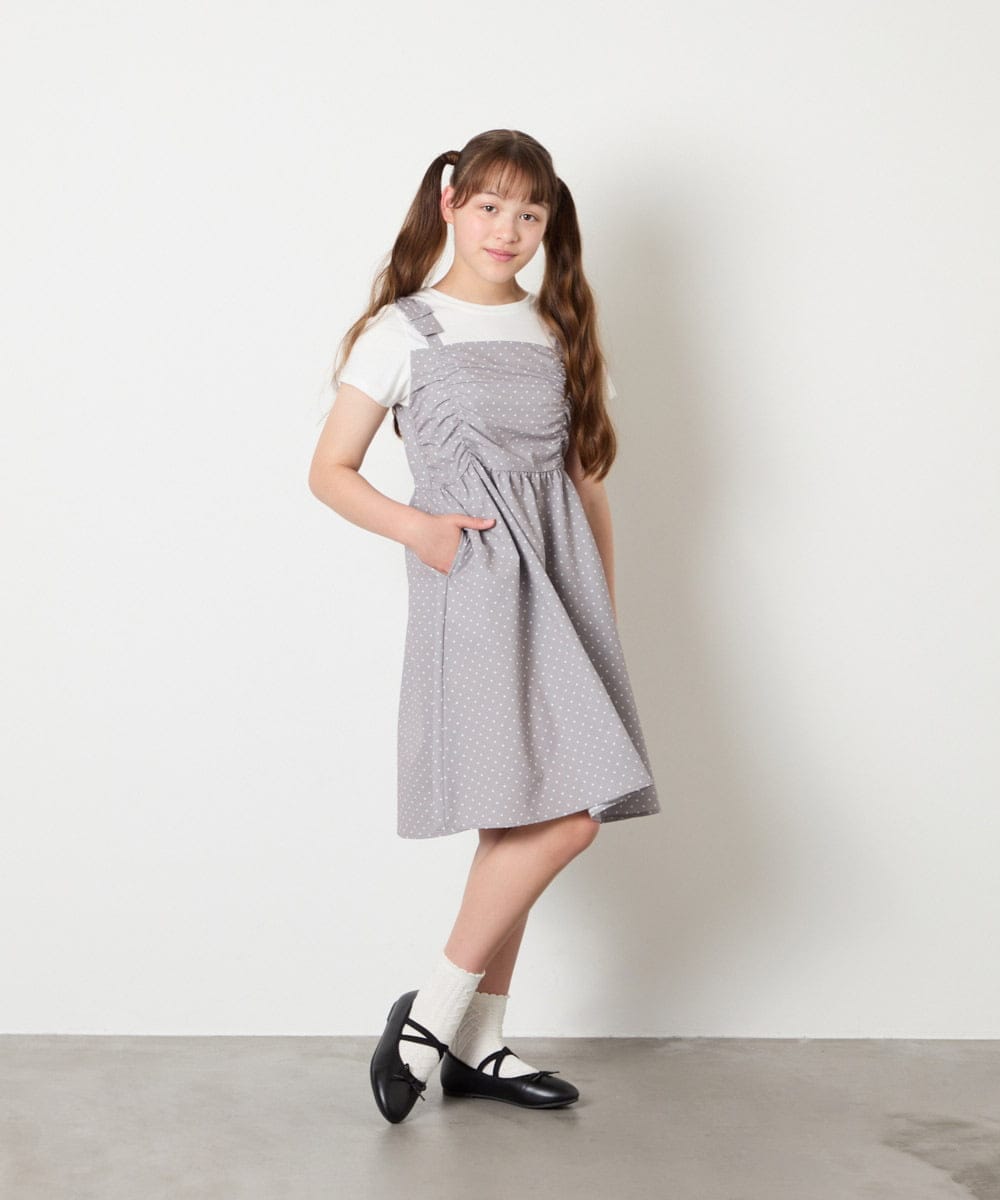 KJEGD57054 a.v.v KIDS(アー・ヴェ・ヴェ) [120-160]【冷感】肩リボンドッキングワンピース グレージュ