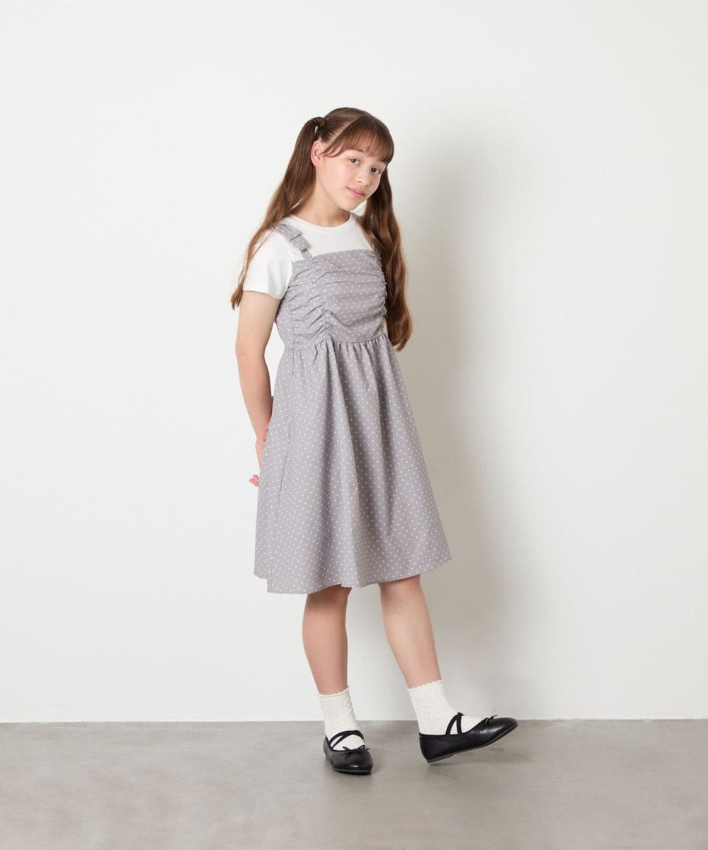 KJEGD57054 a.v.v KIDS(アー・ヴェ・ヴェ) [120-160]【冷感】肩リボンドッキングワンピース グレージュ