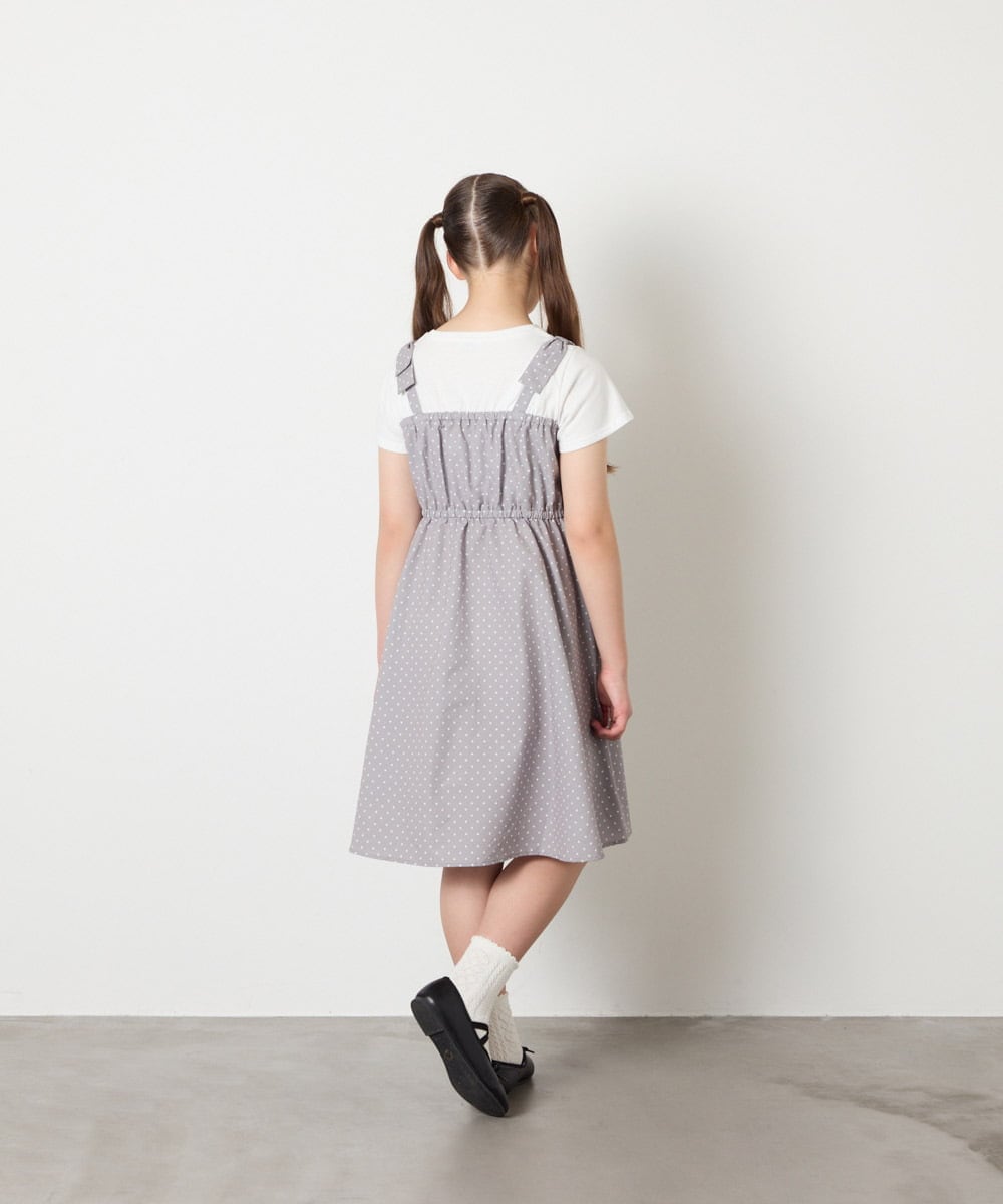 KJEGD57054 a.v.v KIDS(アー・ヴェ・ヴェ) [120-160]【冷感】肩リボンドッキングワンピース グレージュ