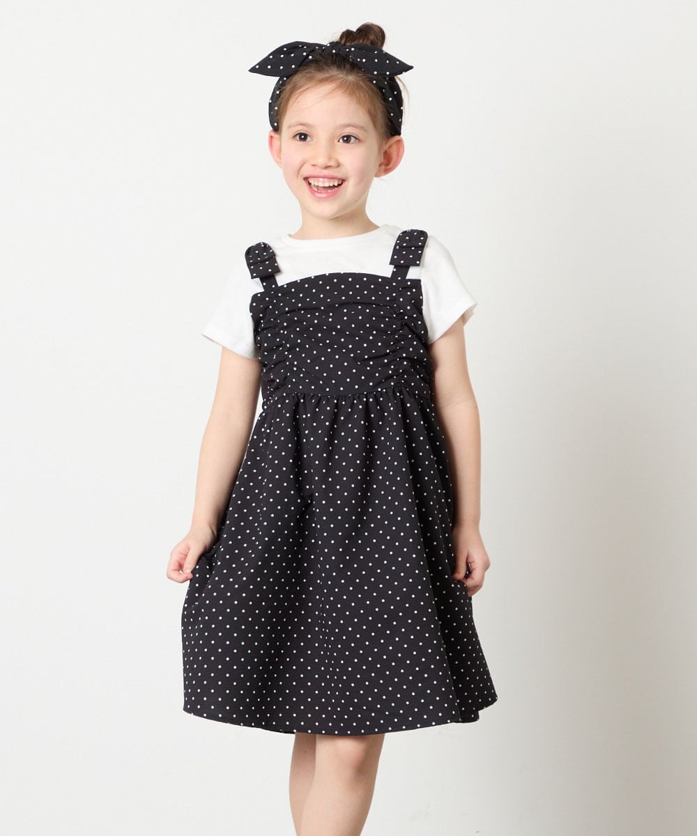 KJEGD57054 a.v.v KIDS(アー・ヴェ・ヴェ) [120-160]【冷感】肩リボンドッキングワンピース ブラック