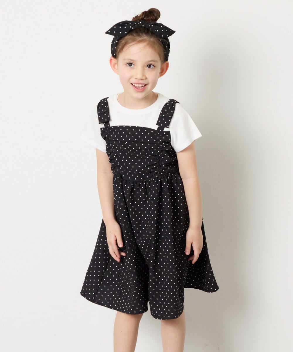 KJEGD57054 a.v.v KIDS(アー・ヴェ・ヴェ) [120-160]【冷感】肩リボンドッキングワンピース ブラック