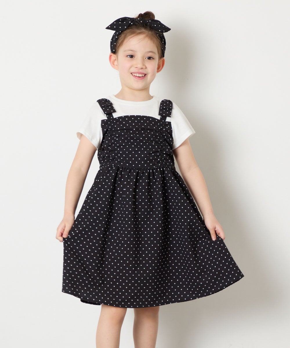KJEGD57054 a.v.v KIDS(アー・ヴェ・ヴェ) [120-160]【冷感】肩リボンドッキングワンピース ブラック