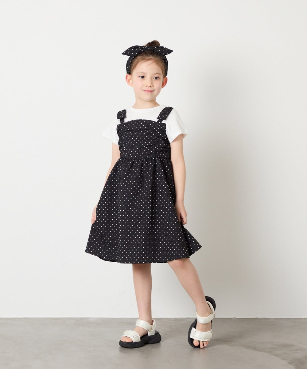 KJEGD57054 a.v.v KIDS(アー・ヴェ・ヴェ) [120-160]【冷感】肩リボンドッキングワンピース ブラック