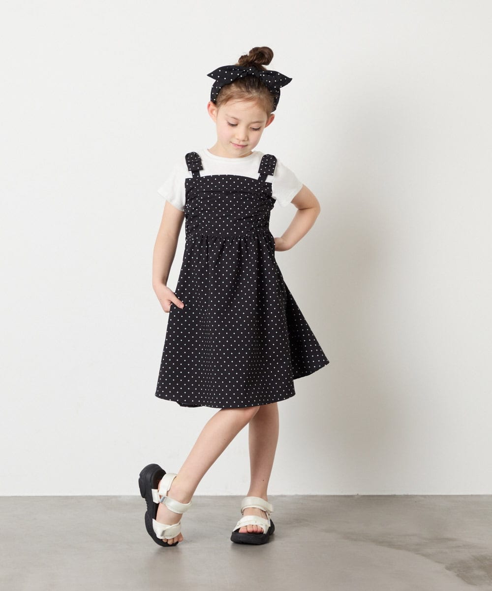 KJEGD57054 a.v.v KIDS(アー・ヴェ・ヴェ) [120-160]【冷感】肩リボンドッキングワンピース ブラック