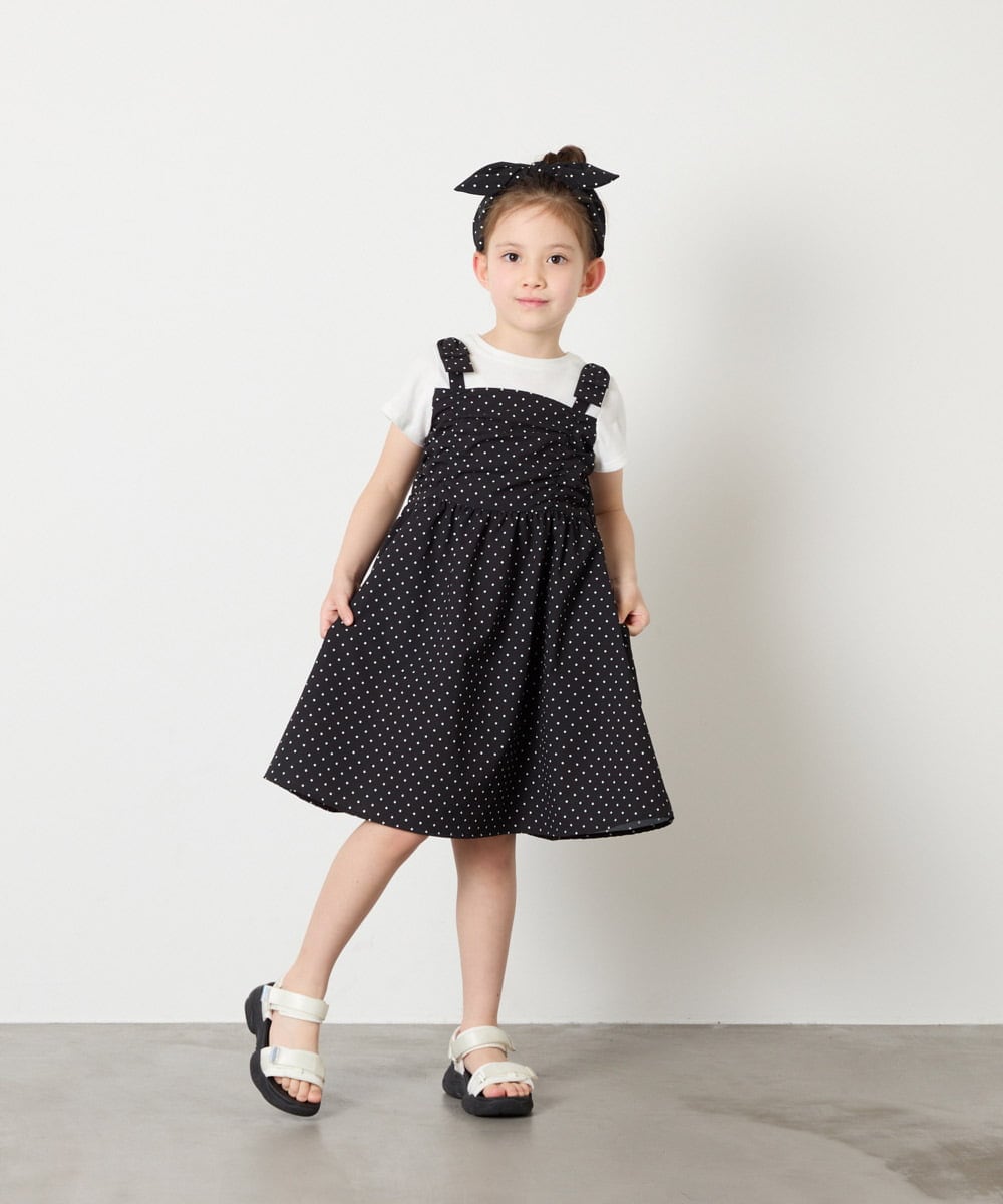 KJEGD57054 a.v.v KIDS(アー・ヴェ・ヴェ) [120-160]【冷感】肩リボンドッキングワンピース ブラック