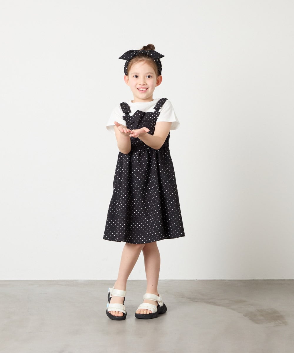 KJEGD57054 a.v.v KIDS(アー・ヴェ・ヴェ) [120-160]【冷感】肩リボンドッキングワンピース ブラック