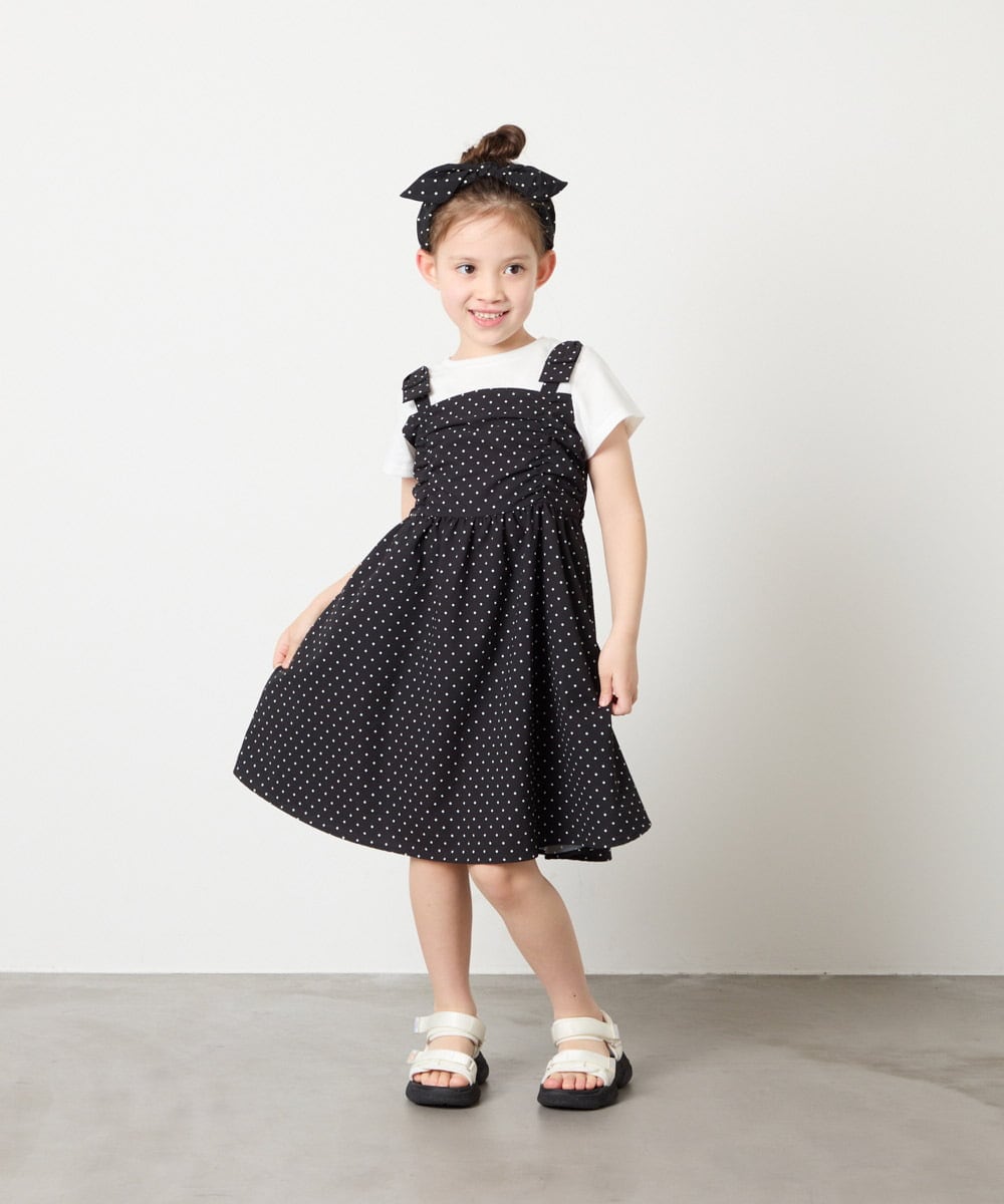 KJEGD57054 a.v.v KIDS(アー・ヴェ・ヴェ) [120-160]【冷感】肩リボンドッキングワンピース ブラック