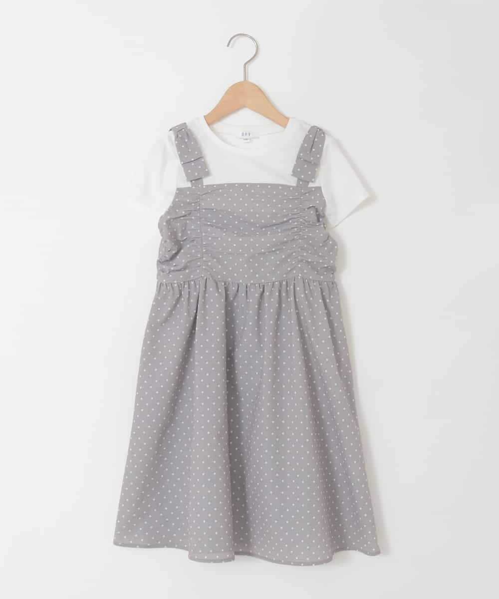 KJEGD57054 a.v.v KIDS(アー・ヴェ・ヴェ) [120-160]【冷感】肩リボンドッキングワンピース グレージュ