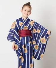 KJEGD90079 a.v.v KIDS(アー・ヴェ・ヴェ) [120-130]【WEB限定/2点セット/綿100％】簡単に着られる浴衣・兵児帯セット ネイビー