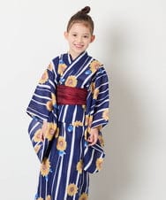 KJEGD90079 a.v.v KIDS(アー・ヴェ・ヴェ) [120-130]【WEB限定/2点セット/綿100％】簡単に着られる浴衣・兵児帯セット ネイビー