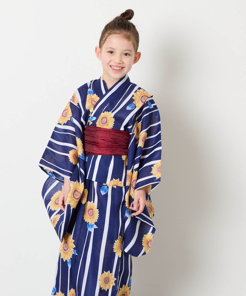 KJEGD90079 a.v.v KIDS(アー・ヴェ・ヴェ) [120-130]【WEB限定/2点セット/綿100％】簡単に着られる浴衣・兵児帯セット ネイビー