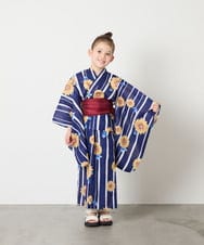 KJEGD90079 a.v.v KIDS(アー・ヴェ・ヴェ) [120-130]【WEB限定/2点セット/綿100％】簡単に着られる浴衣・兵児帯セット ネイビー