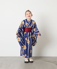 KJEGD90079 a.v.v KIDS(アー・ヴェ・ヴェ) [120-130]【WEB限定/2点セット/綿100％】簡単に着られる浴衣・兵児帯セット ネイビー