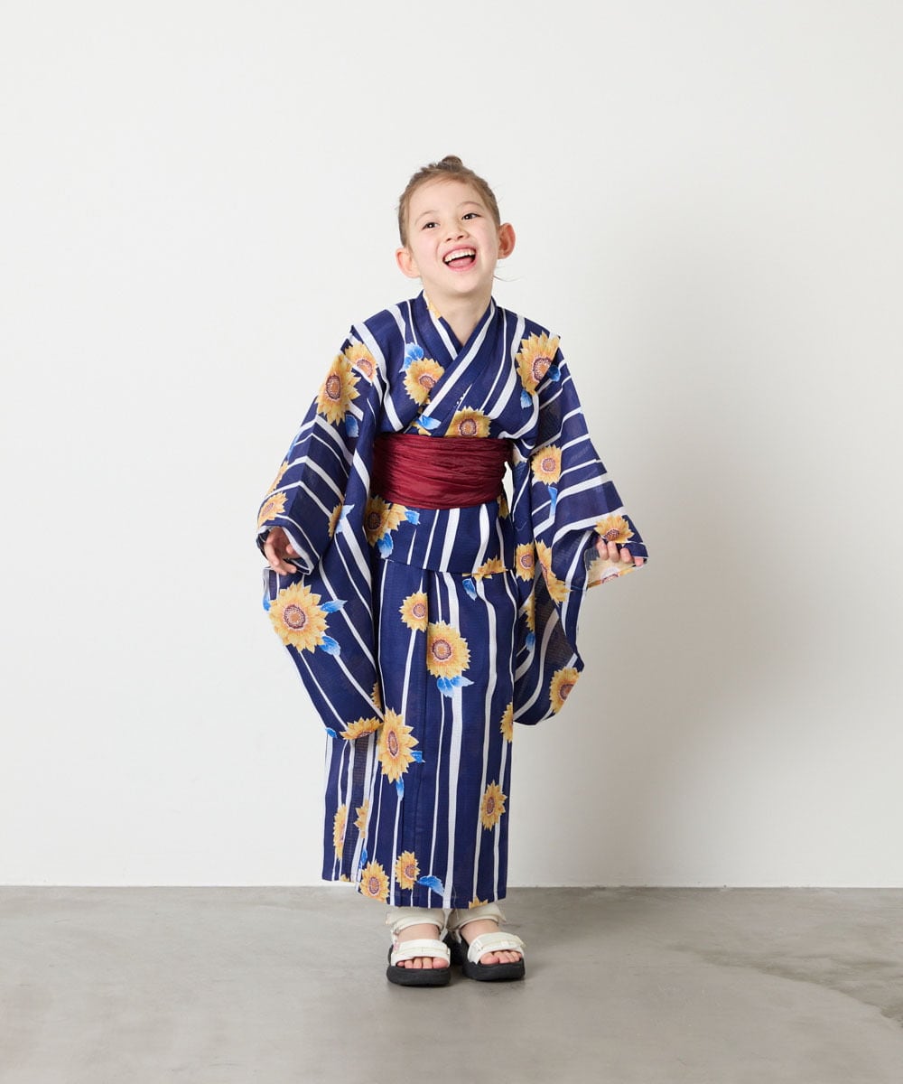 KJEGD90079 a.v.v KIDS(アー・ヴェ・ヴェ) [120-130]【WEB限定/2点セット/綿100％】簡単に着られる浴衣・兵児帯セット ネイビー