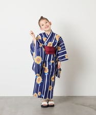 KJEGD90079 a.v.v KIDS(アー・ヴェ・ヴェ) [120-130]【WEB限定/2点セット/綿100％】簡単に着られる浴衣・兵児帯セット ネイビー