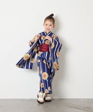 KJEGD90079 a.v.v KIDS(アー・ヴェ・ヴェ) [120-130]【WEB限定/2点セット/綿100％】簡単に着られる浴衣・兵児帯セット ネイビー