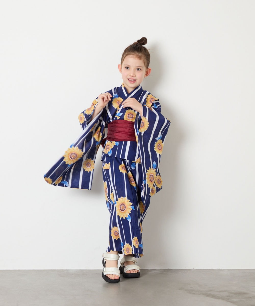 KJEGD90079 a.v.v KIDS(アー・ヴェ・ヴェ) [120-130]【WEB限定/2点セット/綿100％】簡単に着られる浴衣・兵児帯セット ネイビー