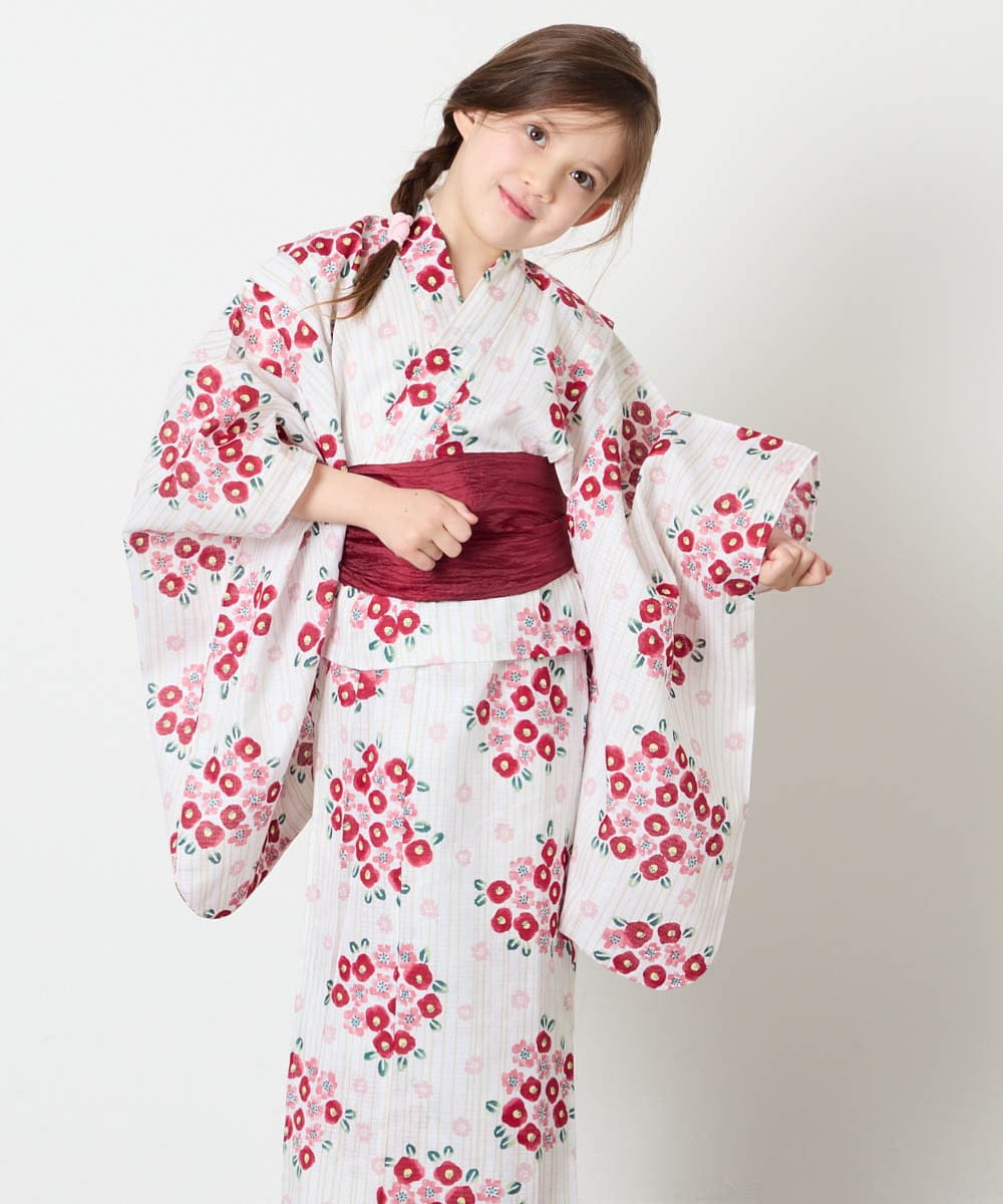 KJEGD90079 a.v.v KIDS(アー・ヴェ・ヴェ) [120-130]【WEB限定/2点セット/綿100％】簡単に着られる浴衣・兵児帯セット アイボリー