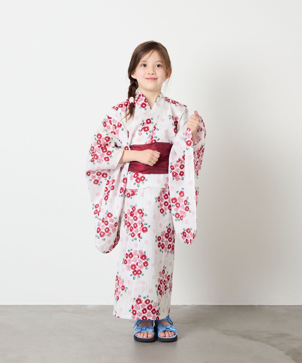 KJEGD90079 a.v.v KIDS(アー・ヴェ・ヴェ) [120-130]【WEB限定/2点セット/綿100％】簡単に着られる浴衣・兵児帯セット アイボリー